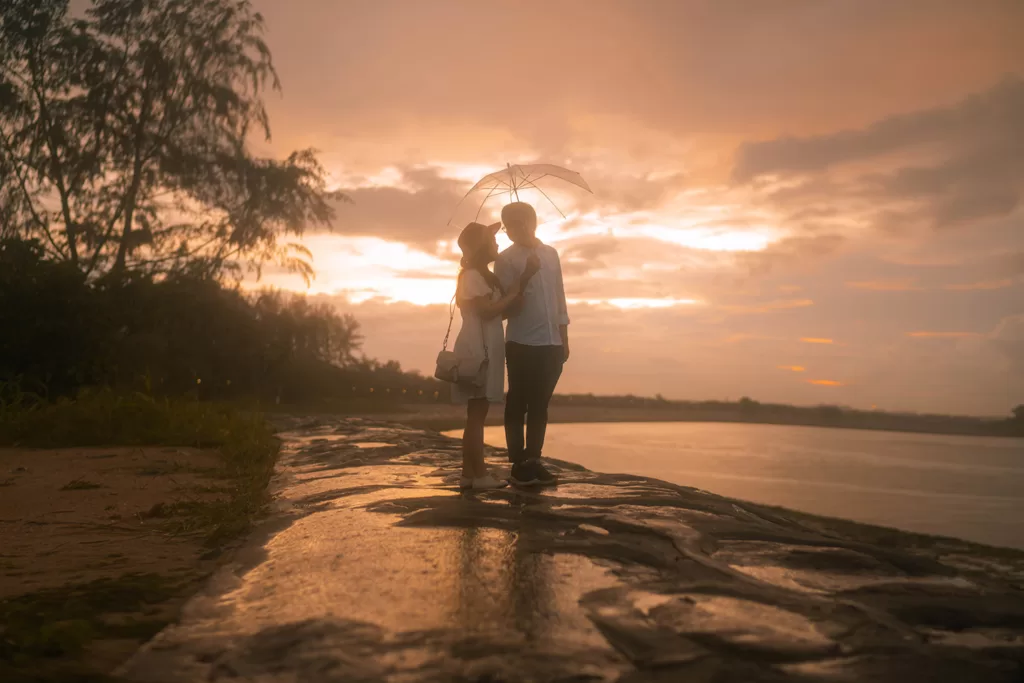 Soft golden hour outdoors pre-wedding shoot at Changi Bay Point, Singapore by xanthe.sg