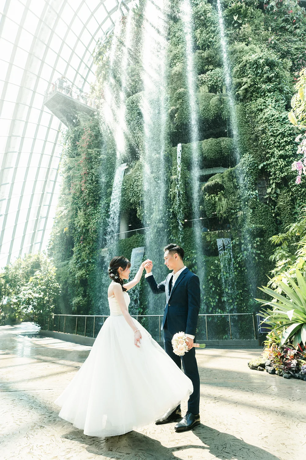 Pre-wedding photoshoot at Gardens by the Bay, Cloud Forest, Singapore.