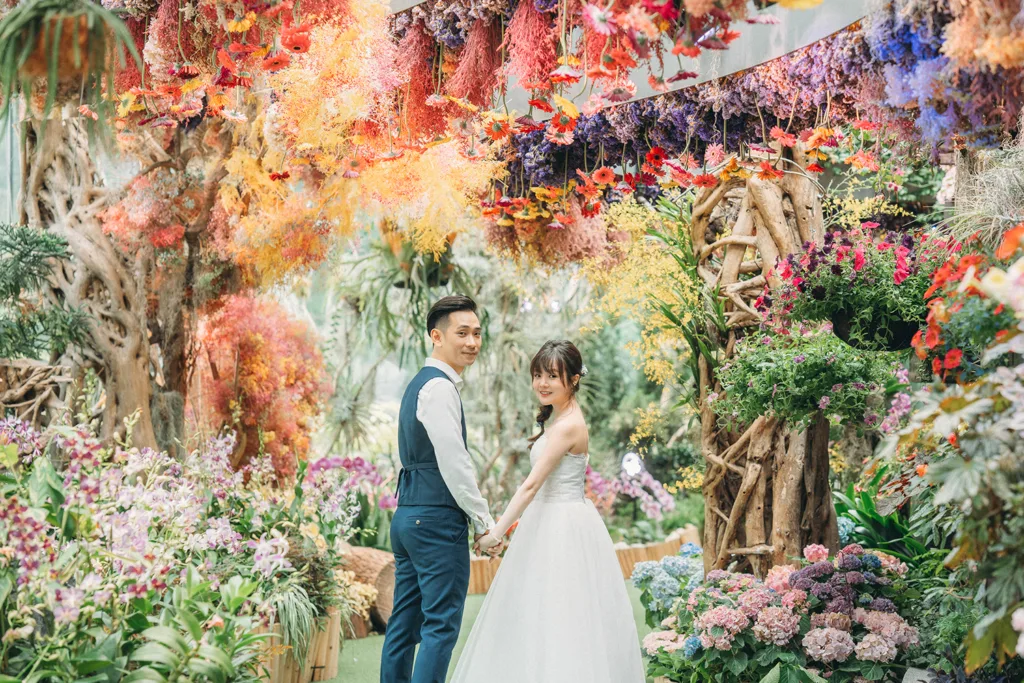 Pre-wedding photoshoot at Gardens by the Bay, Floral Fantasy, Singapore.